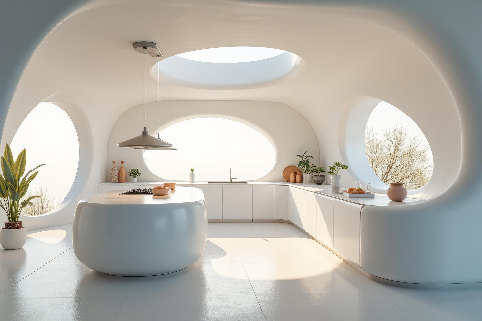 Bucătărie deschisă cu design minimalist